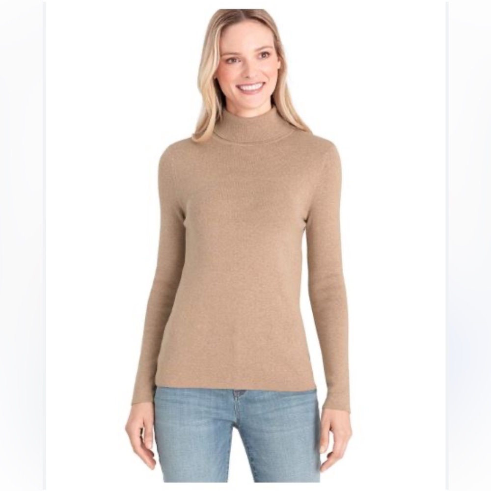 Chicos Size Large Tan Ribbed Knit Long Sleeve Pullover Rachel Turtleneck Sweater